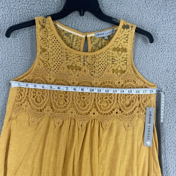 Crochet Lace Womens Sleeveless Top Size S Boho Hippie Gold Flowy Cotton Blend - Picture 2 of 9